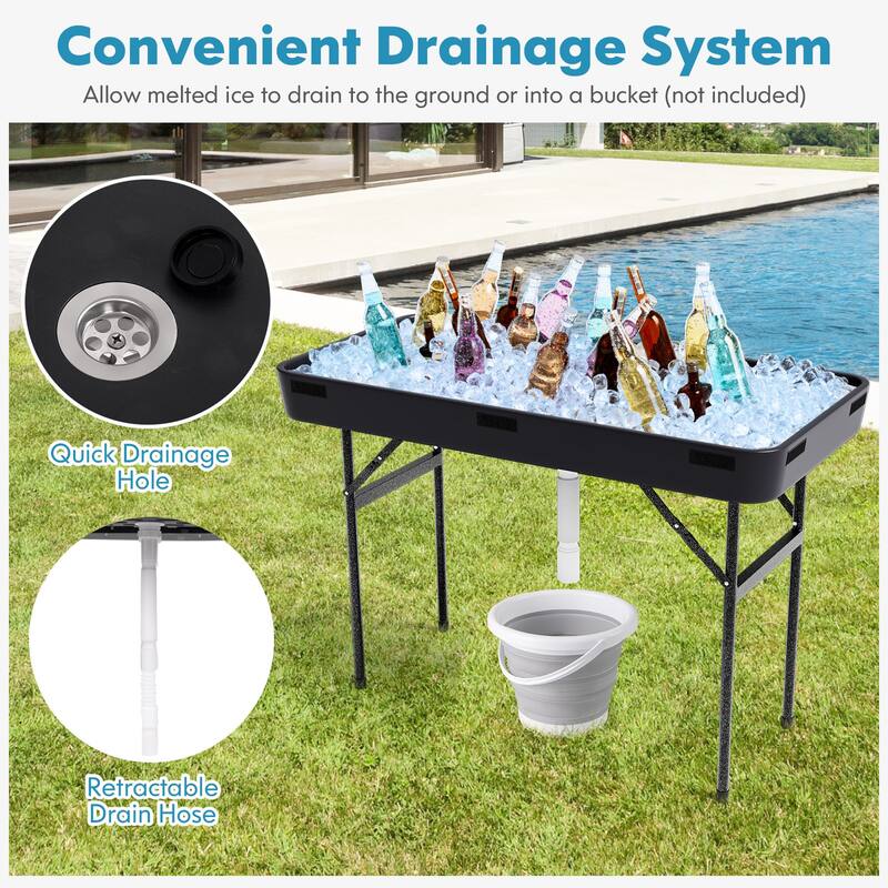 Costway 4 Foot Party Ice Cooler Folding Table Plastic with Matching - See Details