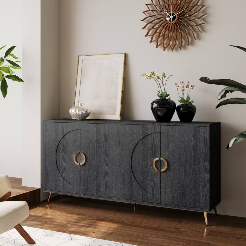 Wooden Cabinet with 4 Door, Kitchen Buffet Cabinet with Metal Handles and Legs, Storage Cabinet with Adjustable Shelf