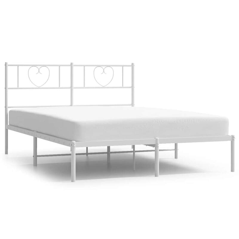 vidaXL Full Metal Bed Frame with Headboard, White, No Mattress - 77.2" x 55.9" x 35.4"