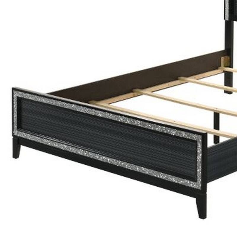 Queen Bed with LED Headboard and Shimmering Trim, Black