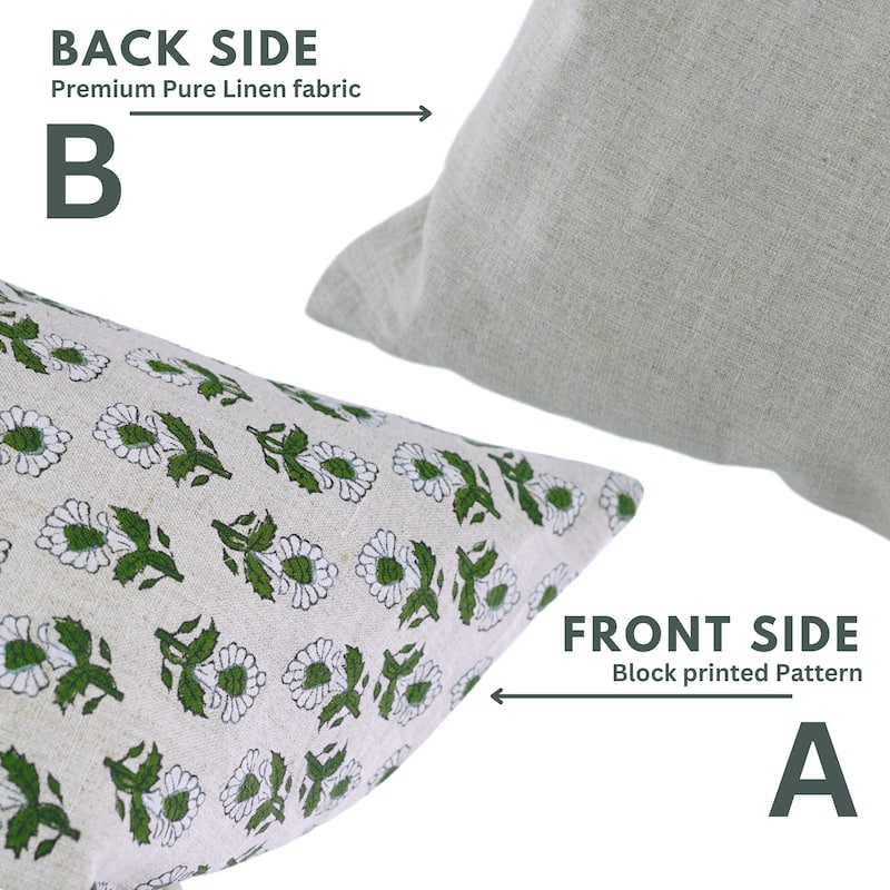 Fabdivine Soft Pure Linen Boho Floral Handmade White Cushion Cover 12x20 Inch Rustic Farmhouse Bed or Couch Décor, Ashok