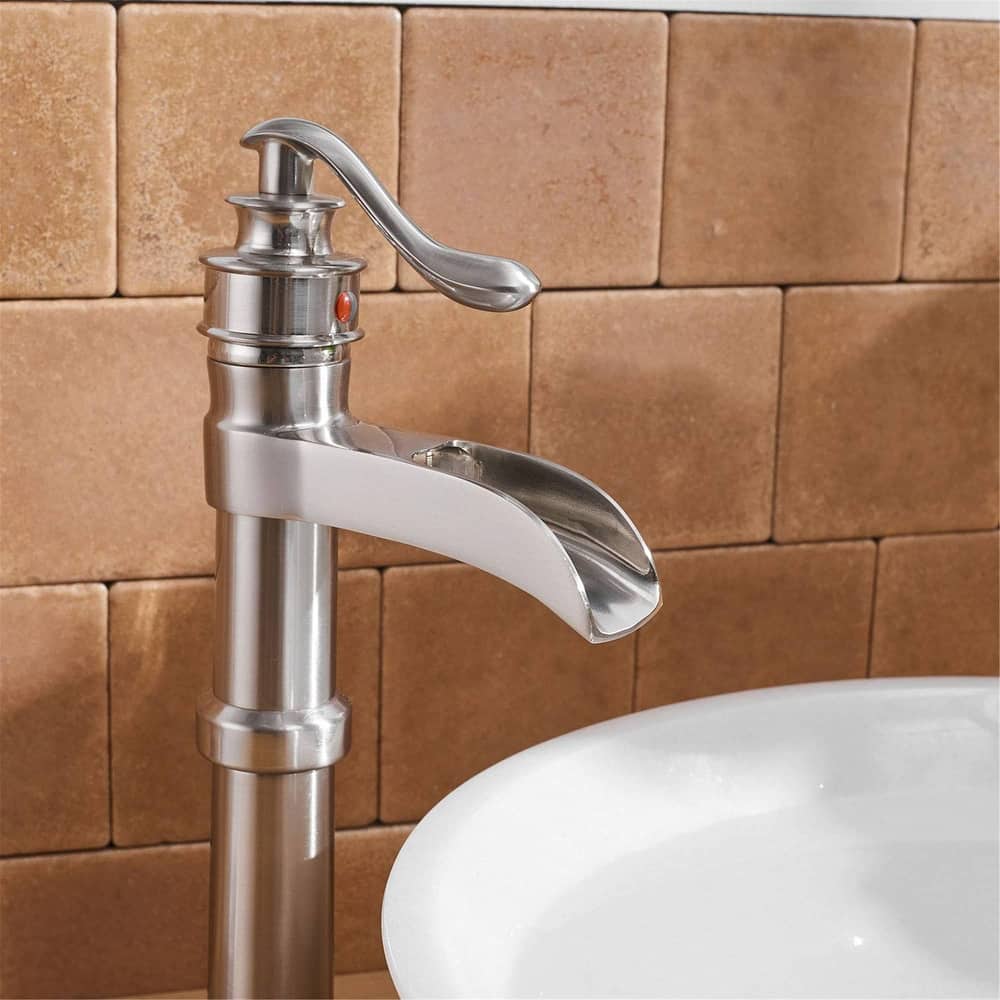 Waterfall Bathroom Vessel Faucet With Drain Assembly Single Handle Bathroom Vessel Sink Faucets One Hole Modern Basin High Taps