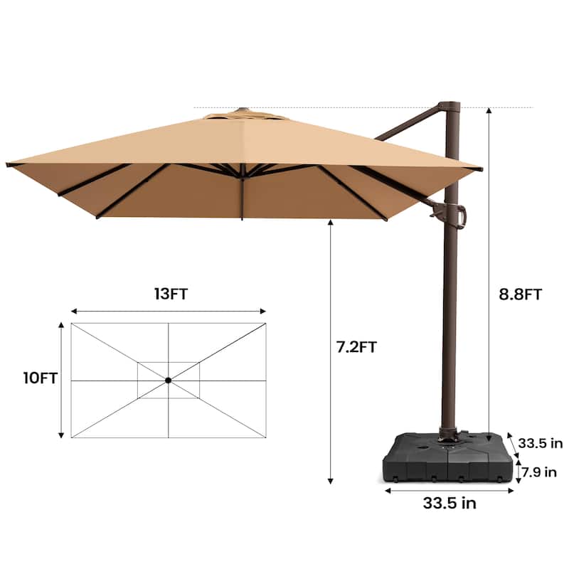 Pellebant 10 x 13 FT Patio Cantilever Umbrella Outdoor Offset Umbrella with Base