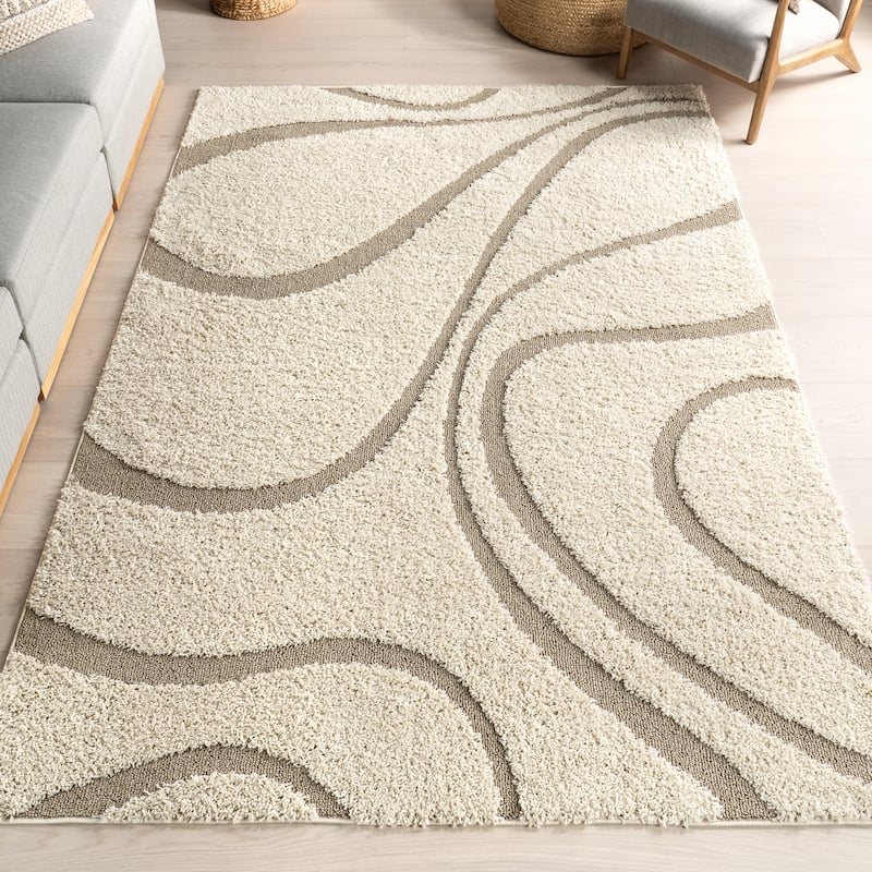 Nuloom Krista Contemporary Swirls Shag Area Rug - 9'2" x 12' - Cream