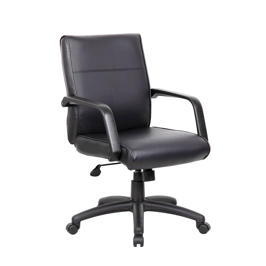 Rolling Executive Armchair, Black Faux Leather, Lumbar Support, Swivel