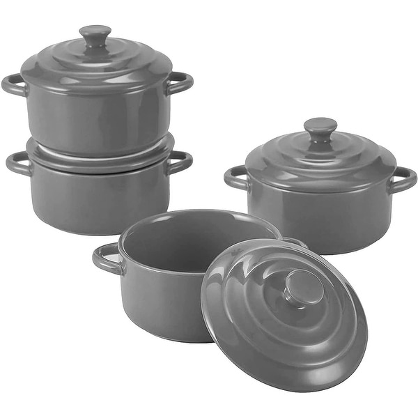 Bruntmor 8.5 Ounce Mini Cocotte Ceramic Ramekins for Baking, Mini Casserole with Lid, Souffle Dish, Set of 4. Opens flyout.