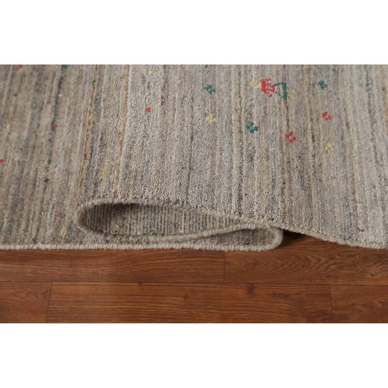 Striped Gabbeh Indian Square Area Rug Handmade Wool Carpet - 7'9"x 7'11"