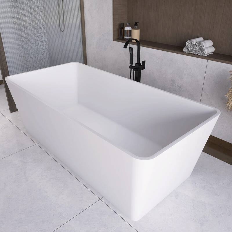 67 Inch Solid Surface Freestanding Soaking Bathtub in Matte White