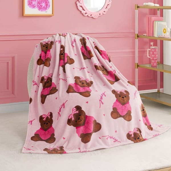 slide 2 of 76, Juicy Couture 50"x70" Plush Kids Throw Blankets 50" x 70" - Light Pink/Brown