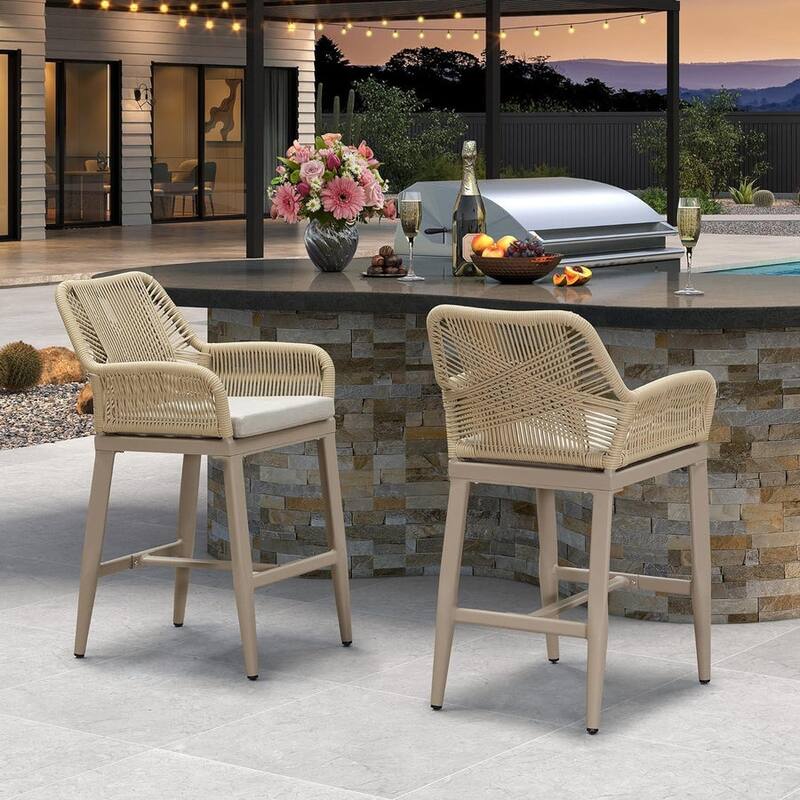 PURPLE LEAF 2 Set of Modern Bar Stool with Backrest and Arm,Upholstered Chair and Aluminum Legs