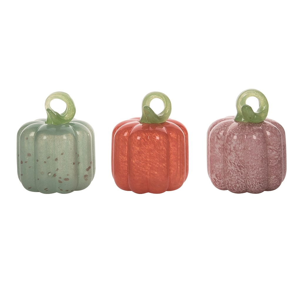 Transpac Glass Mini Pumpkin Set of 3 Fall/Harvest Home Decorations