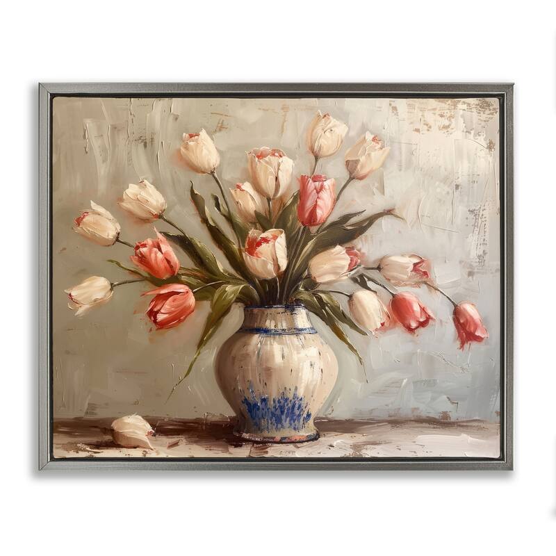 Stupell Quiet Spring Tulips Framed Floater Canvas Wall Art Design By Arlington Prints - 21 x 17 - Grey