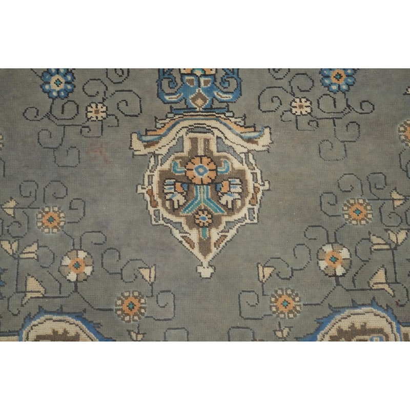 Hand Knotted Oriental 100% Wool Carpet Traditional Floral Greys & Charcoal Tabriz Area Rug - 12' 10'' X 9' 7''