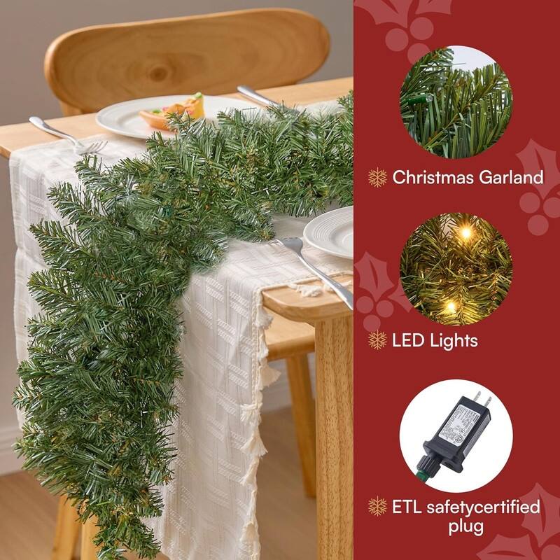 Joyfy 9ft Christmas Garland Prelit with 50 Count Light, Plug in Lighted