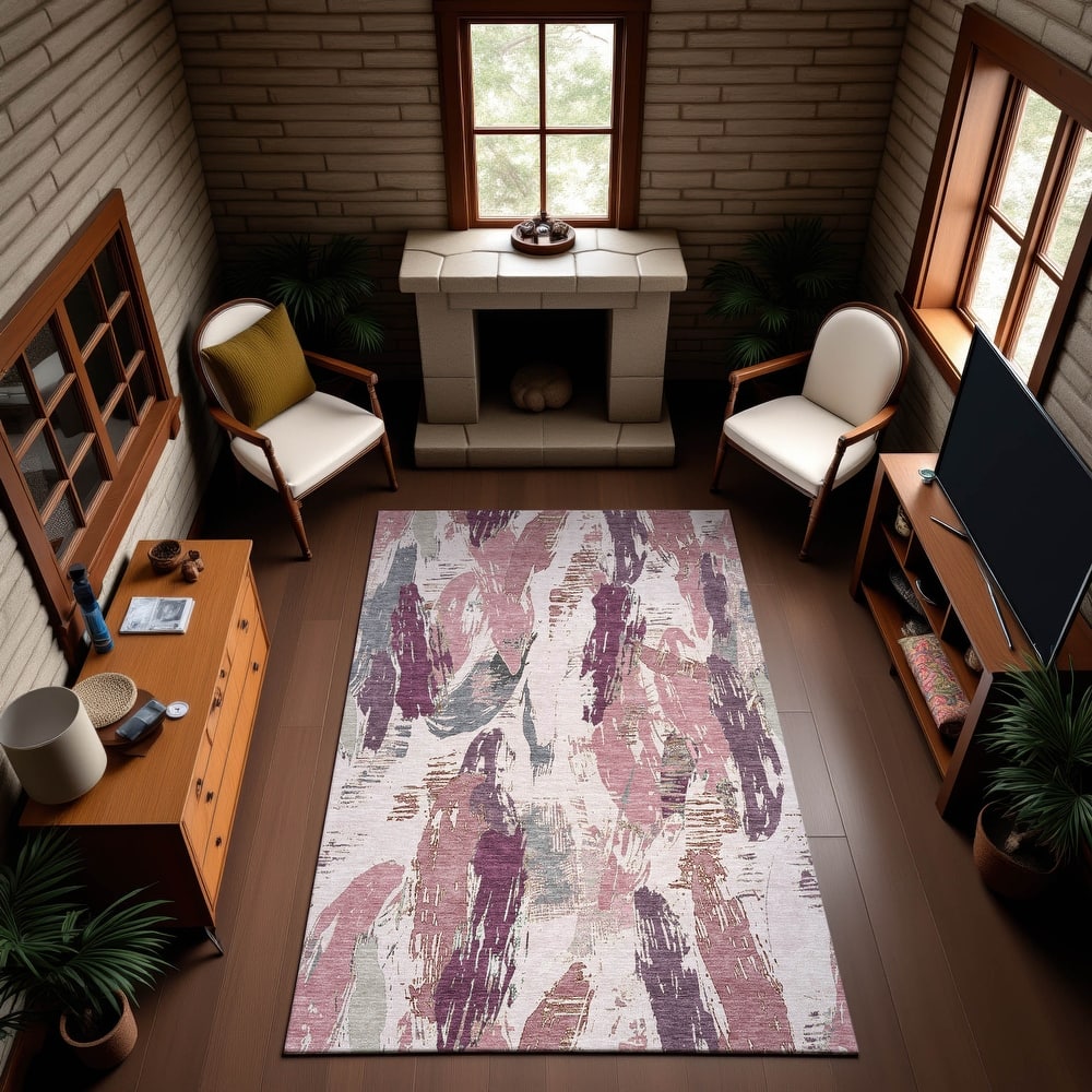 Premium Washable Super Soft Contemporary Strokes Mayfield Rug
