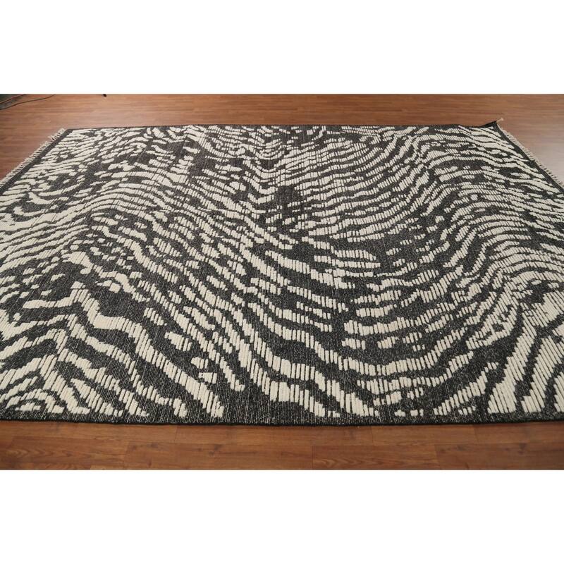 Moroccan Abstract Area Rug Hand-Knotted Wool Carpet - 8'10"x 12'6"