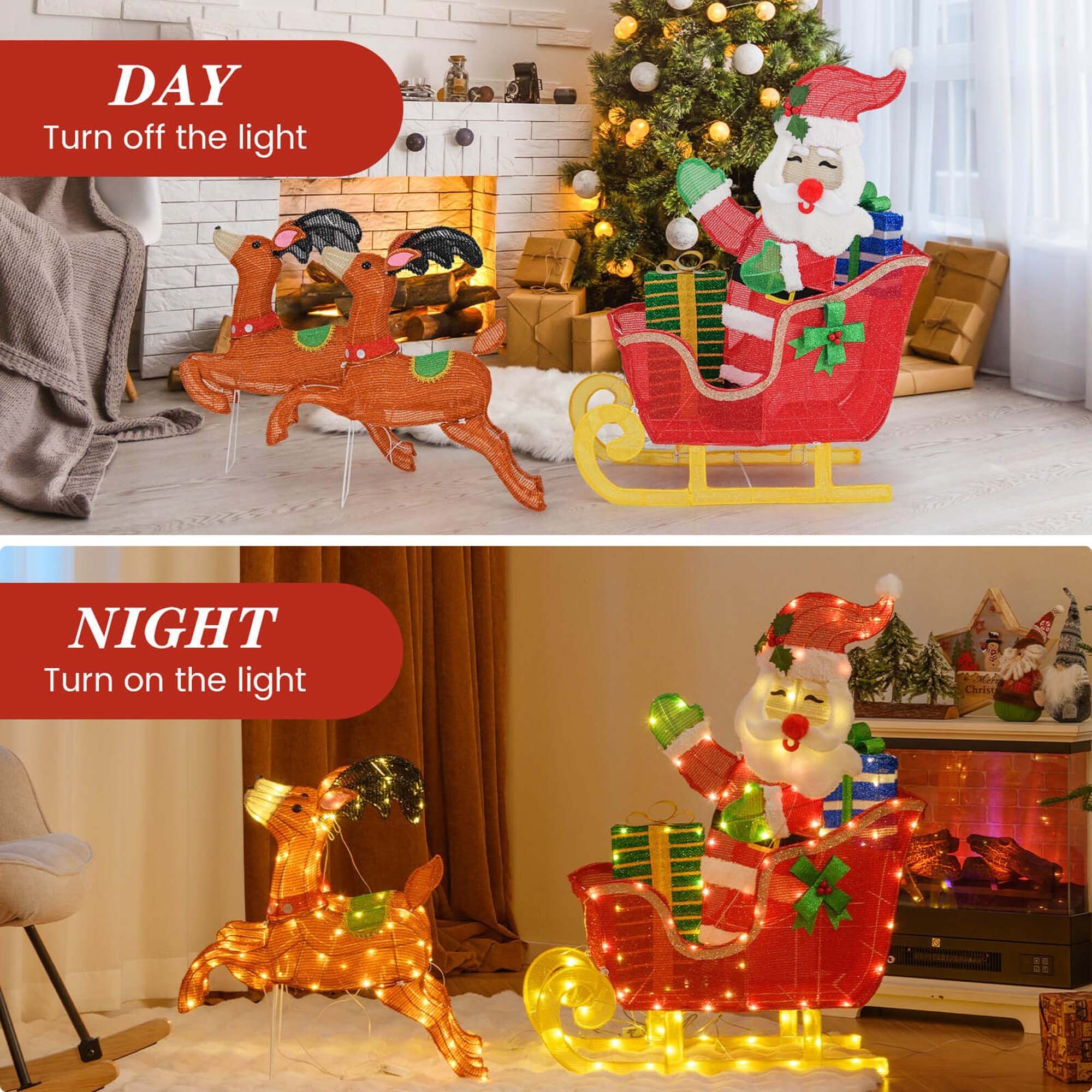 Costway Lighted Christmas Santa Claus with Reindeer LED