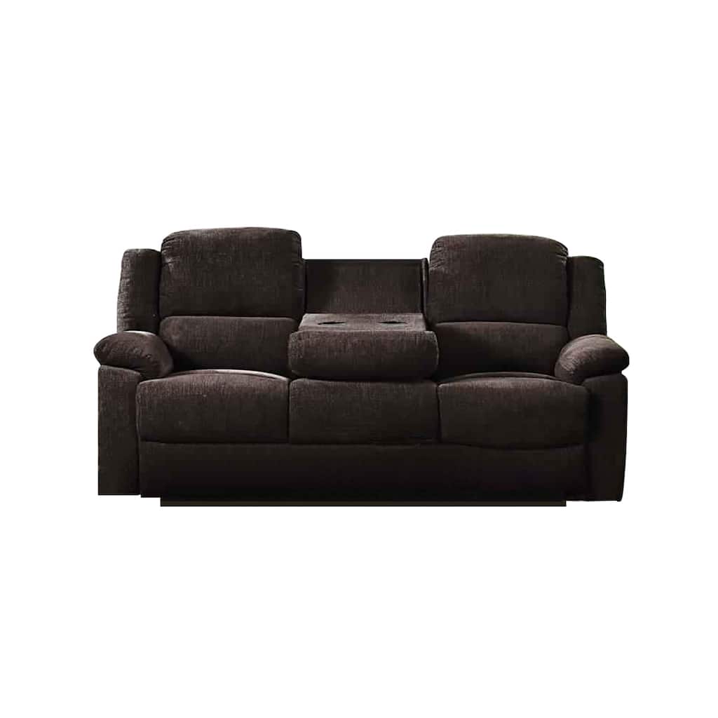 Fabric Wrapped Motion Sofa with Drop Down Table, Brown