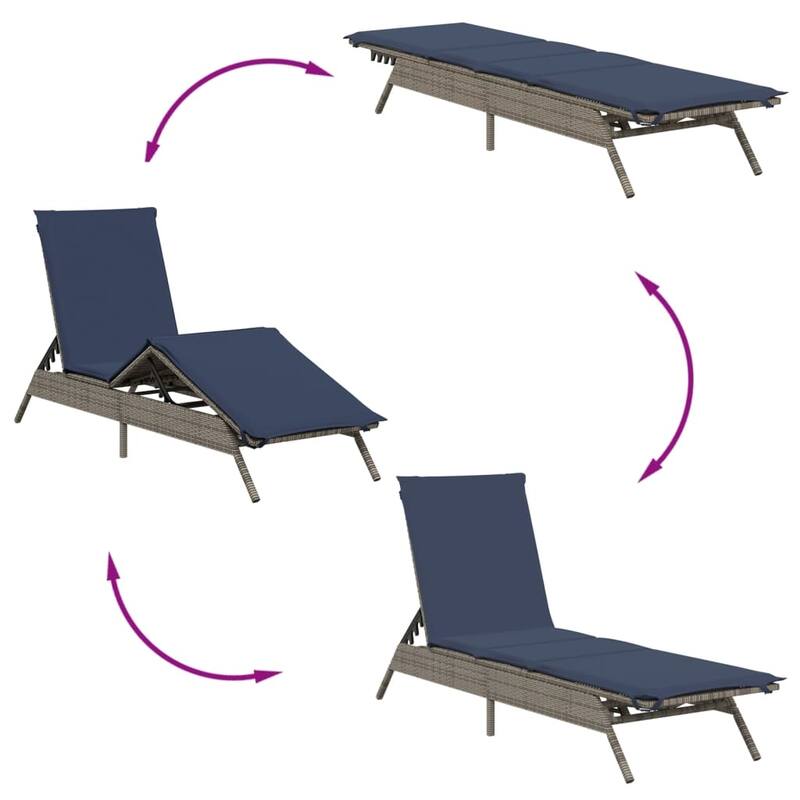 vidaXL Sun Loungers with Table Chaise Lounge 2 Pcs Poly Rattan Brown/Gray/Black - 23.2 x 78.7 x 33.5