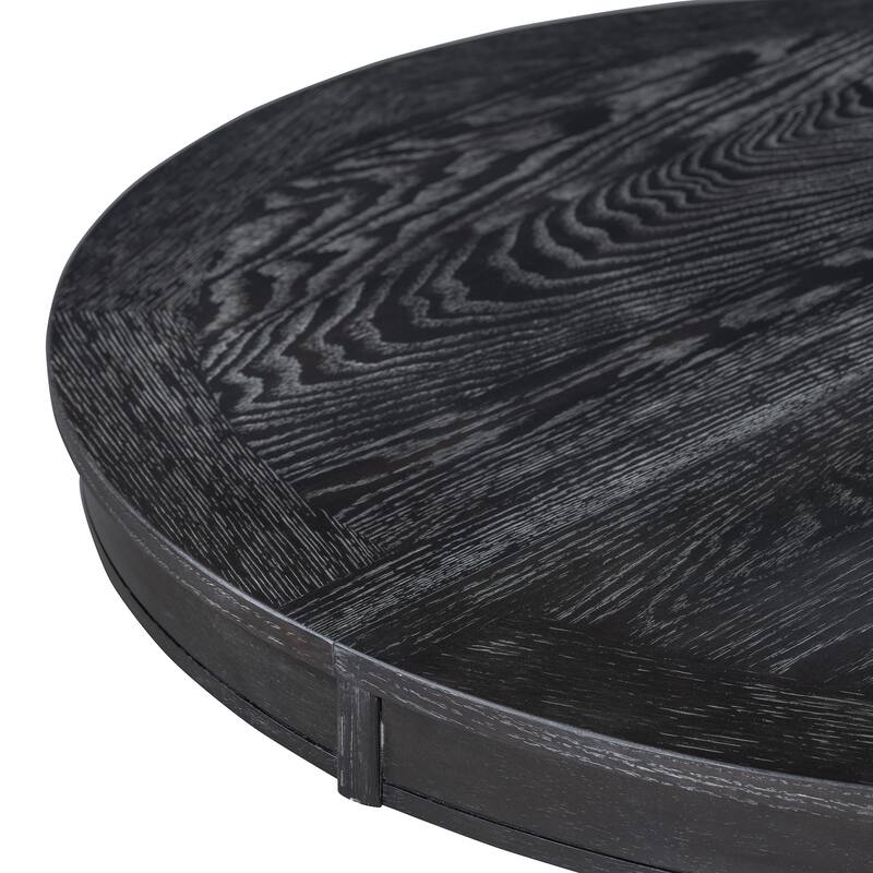 Black Farmhouse 5-Piece Wooden Dining Table Set with Extendable Round Table & 4 Chairs