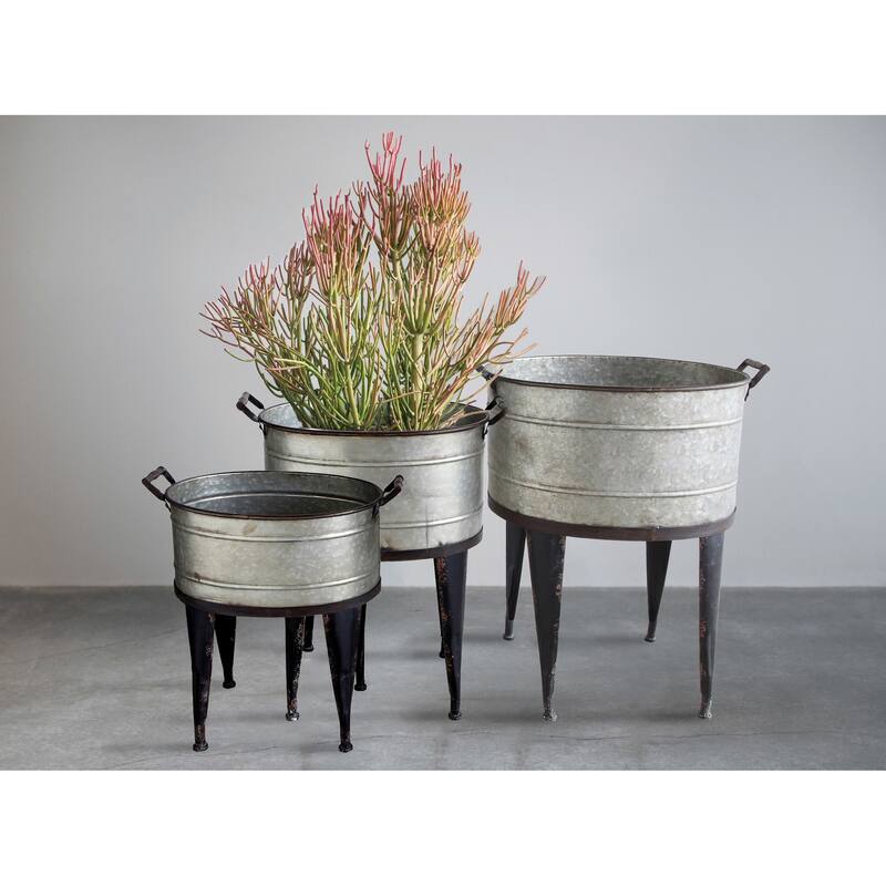 Metal Planter Pots on 4-Leg Stands and Handle