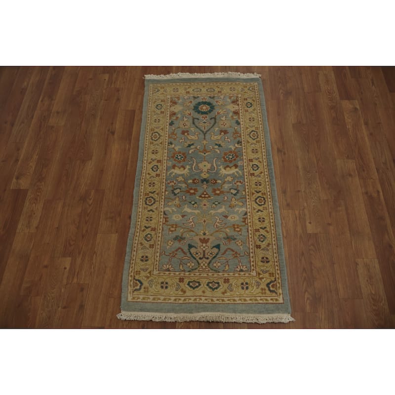 Hand Knotted Oriental 100% Wool Carpet Traditional All-Over Navy Blue & Blues Ziegler Area Rug - 3' 9'' X 2' 0''