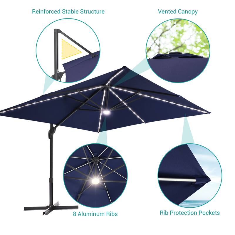 BONOSUKI 11.5x9FT LED Cantilever Patio Umbrella with 360 Rotation