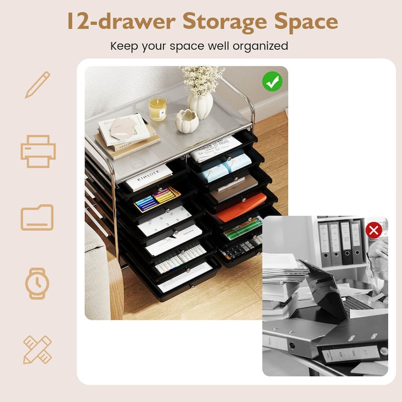 Costway 12 Drawers Rolling Cart Storage Scrapbook Paper Studio - See Details
