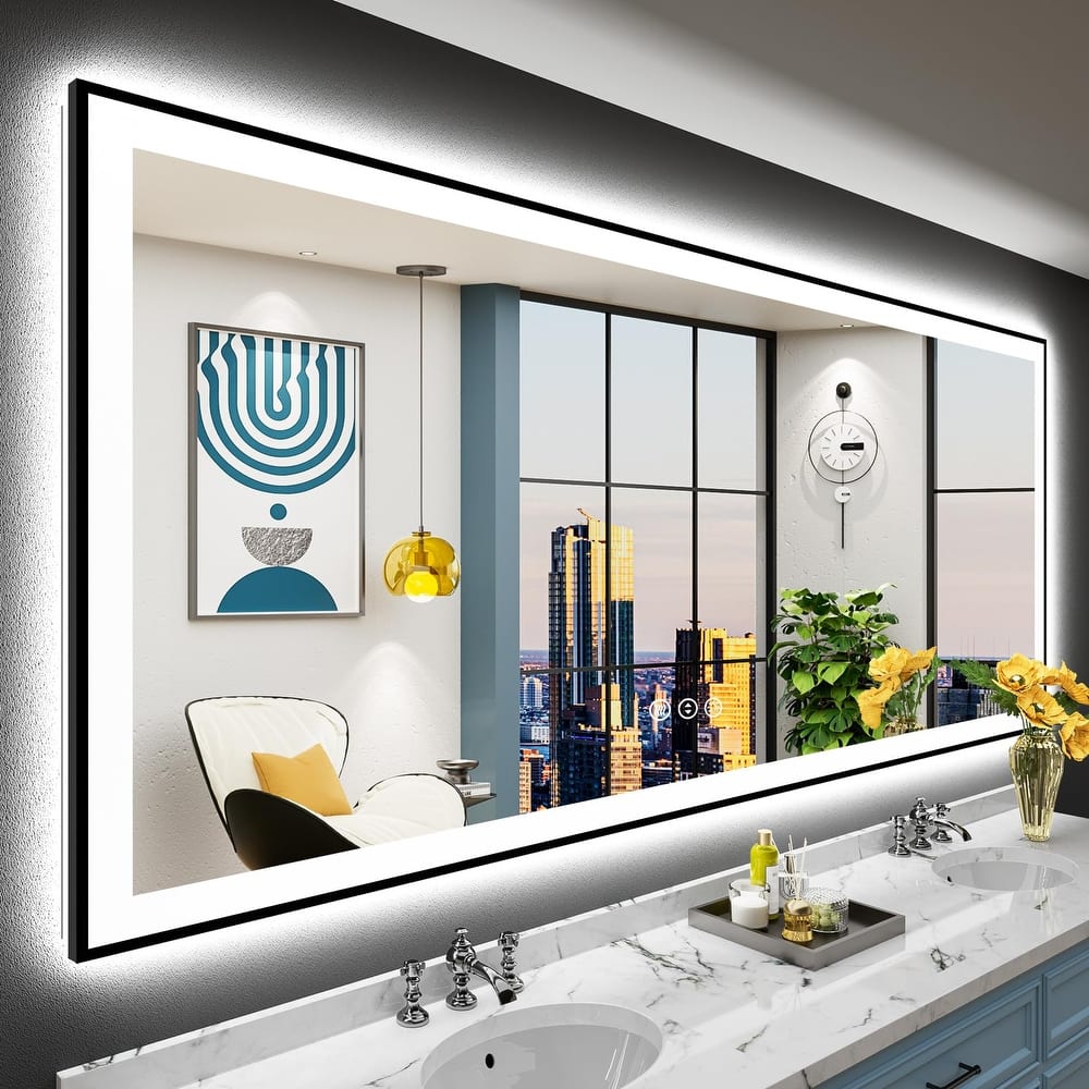 Back & Front LED Lighted Anti-Fog Tempered Glass Framed Wall Bathroom Vanity Mirror & ETL Certification