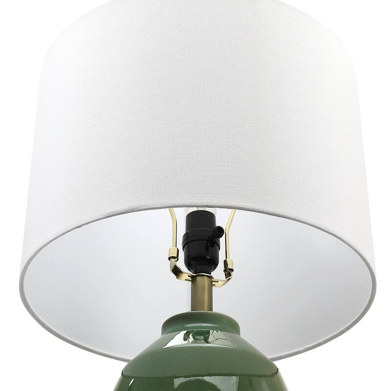 Celadon 3-Way Ceramic Table Lamp with White Drum Shade - 26.5 in. H