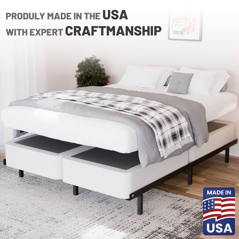 Onetan 4" And 8" Wooden Box Spring, Low Profile Split Bed Foundation Ideal for Mattress, No Assembly Needed, White.