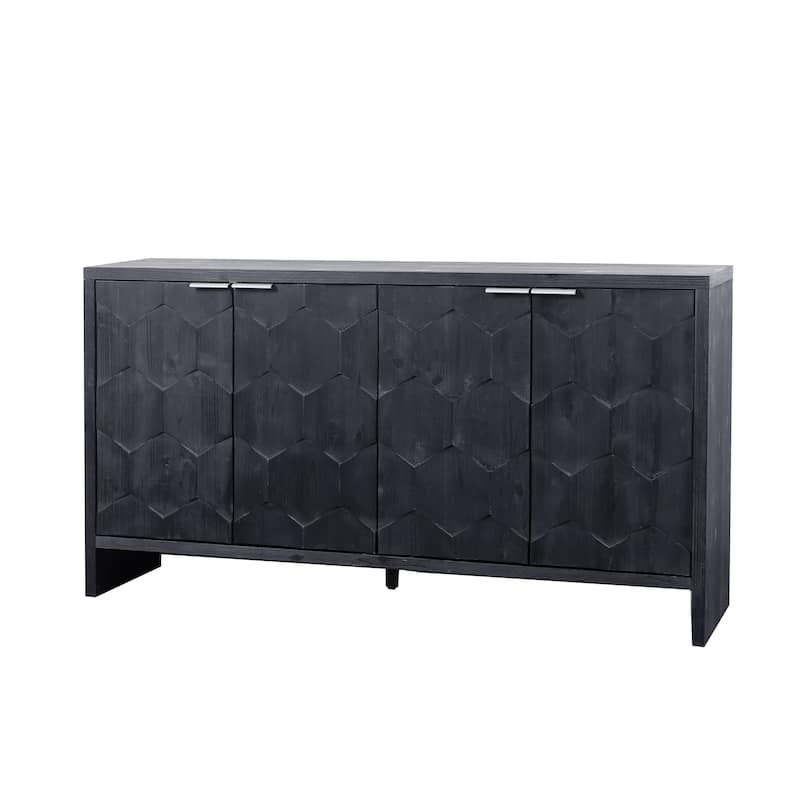 Modern Gray Lacquered 4 Door Wooden Cabinet Sideboard Buffet Server Cabinet Storage Cabinet