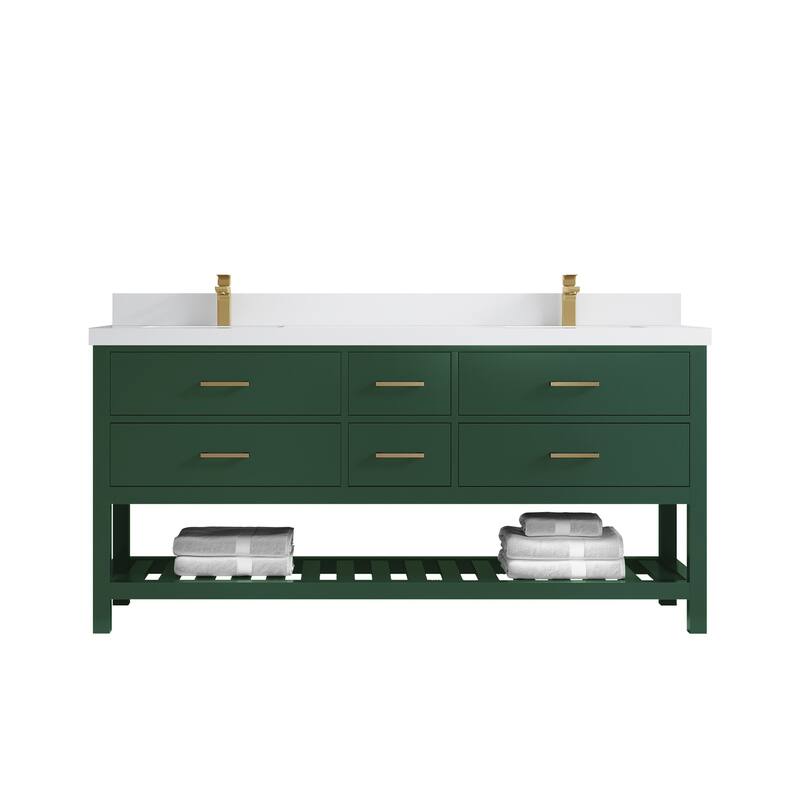 Willow Collections 72 in. W x 22 in. D Parker Double Sink Bathroom Vanity with Countertop - 2" White Quartz - Lafayette Green