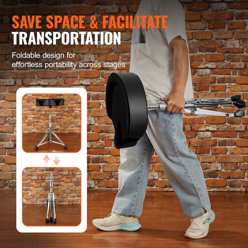 Drum Throne with Backrest ydraulic Saddle Padded Drum Stool Seat with Anti-Slip Feet Drumsticks