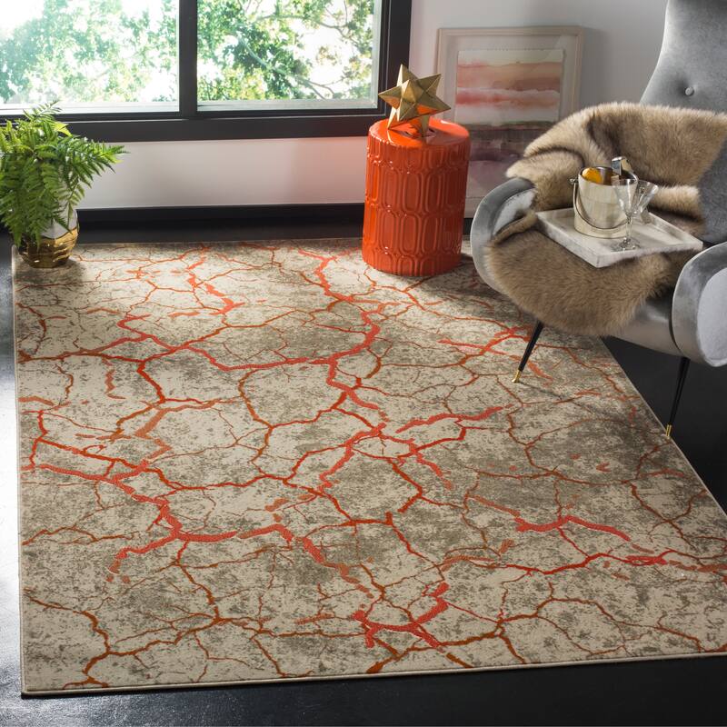 SAFAVIEH Porcello Gretta Modern Rug - 8'2" x 11' - Grey/Orange