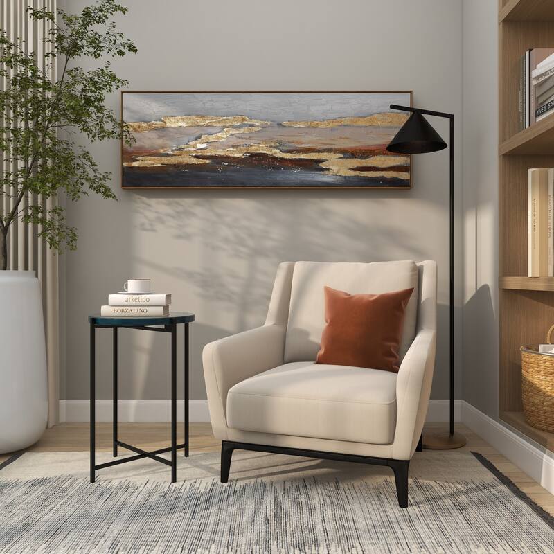 Gold or Black Metal X-Shaped Side End Accent Table with Textured Glass Tabletop