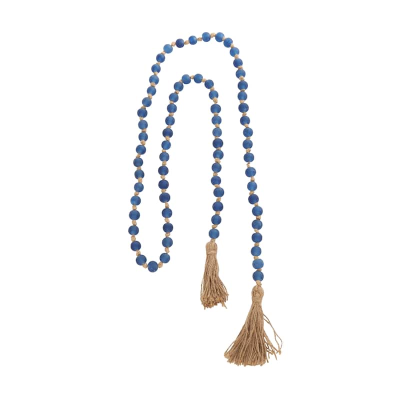 Glass Handmade Round Long Beaded Garland with Tassel with Knotted Brown Jute