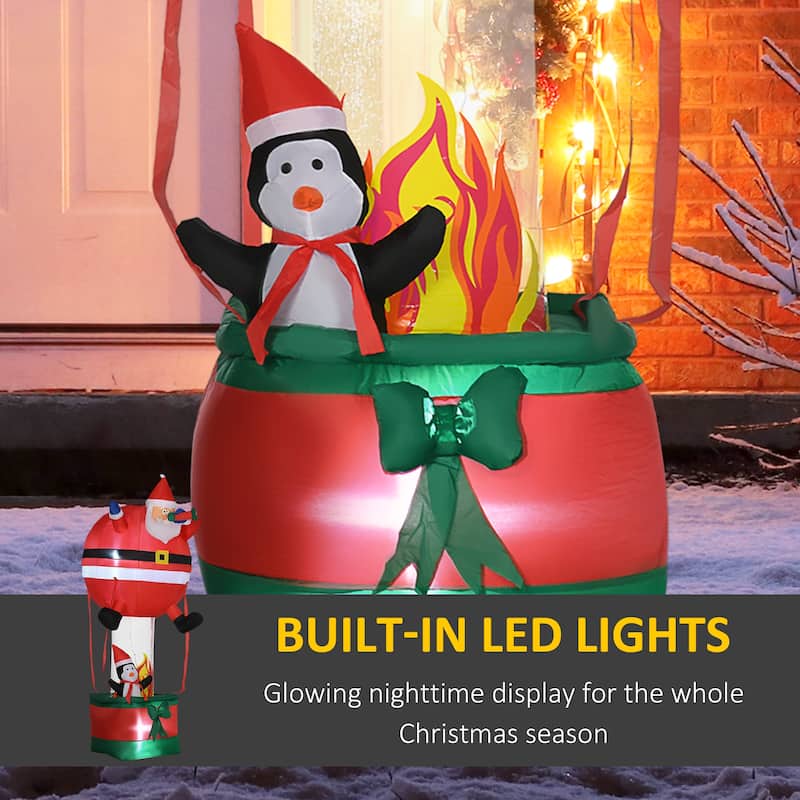 Outsunny 8ft Inflatable Christmas Santa Claus Hot Air Balloon with Penguin, Blow-Up Outdoor LED Yard Display