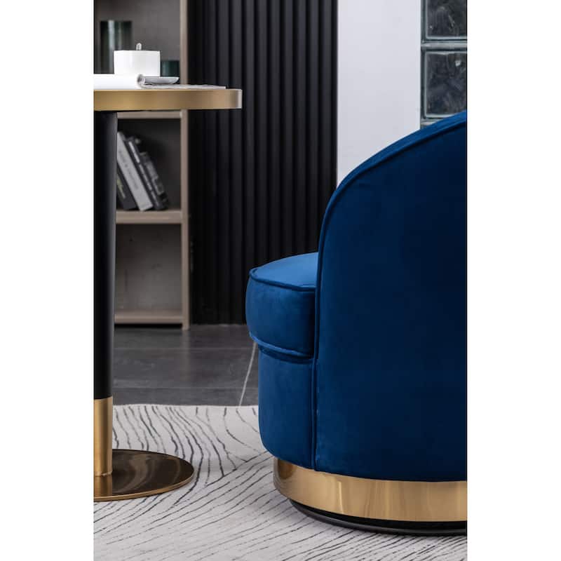 Modern 22" Upholstered Velvet Accent Chair with Round Swivel Metal Base for Living Room