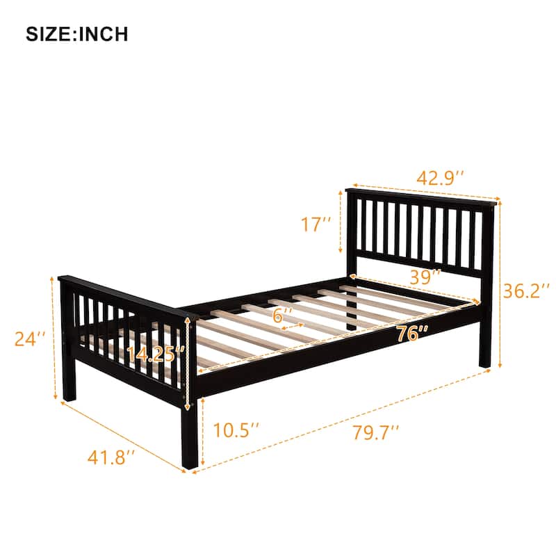 Twin Size Solid Wood Platform Bed with Headboard & Footboard