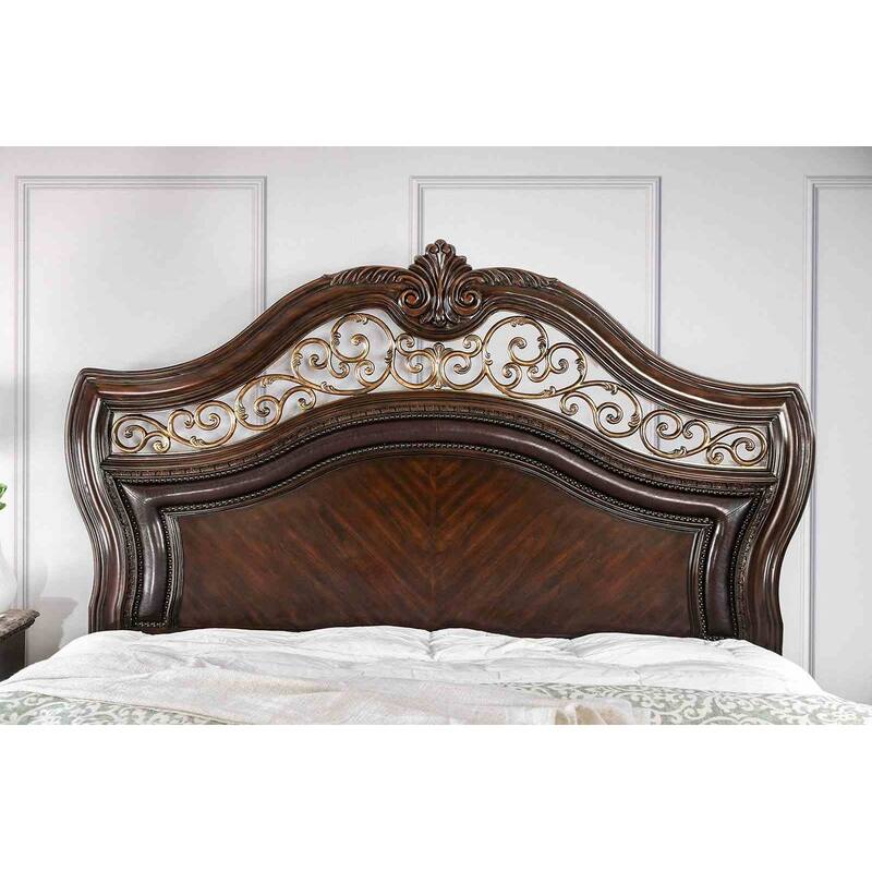 Royal Brown Cherry Finish 1Pc Camel Design Headboard Bed