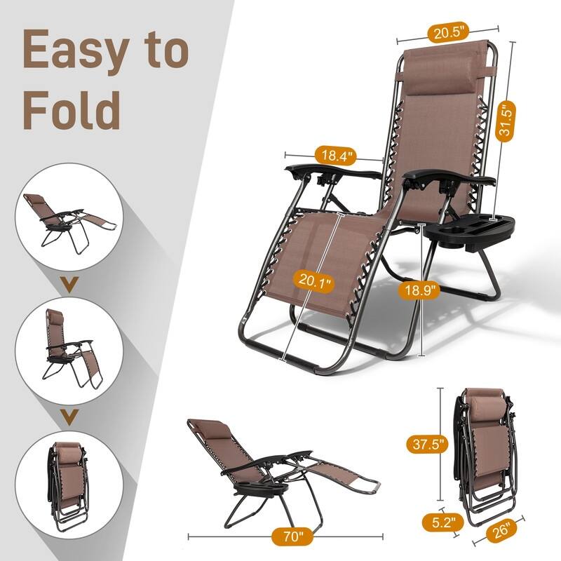 Outdoor Lawn Folding Zero Gravity Chaise Recliners (Set of 2)
