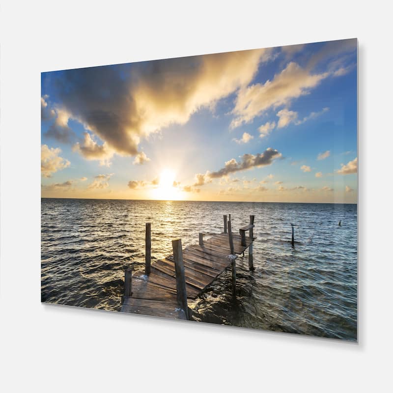 Abandoned Boardwalk in Seashore - Large Sea Bridge Glossy Metal Wall Art
