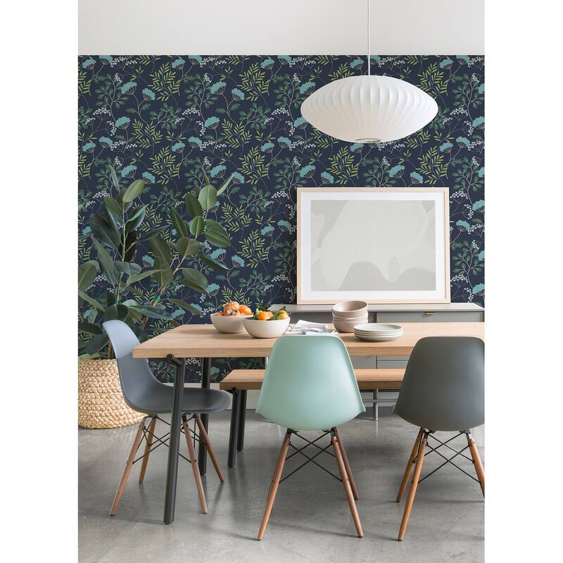 Scott Living Sorrel Navy Botanical Wallpaper