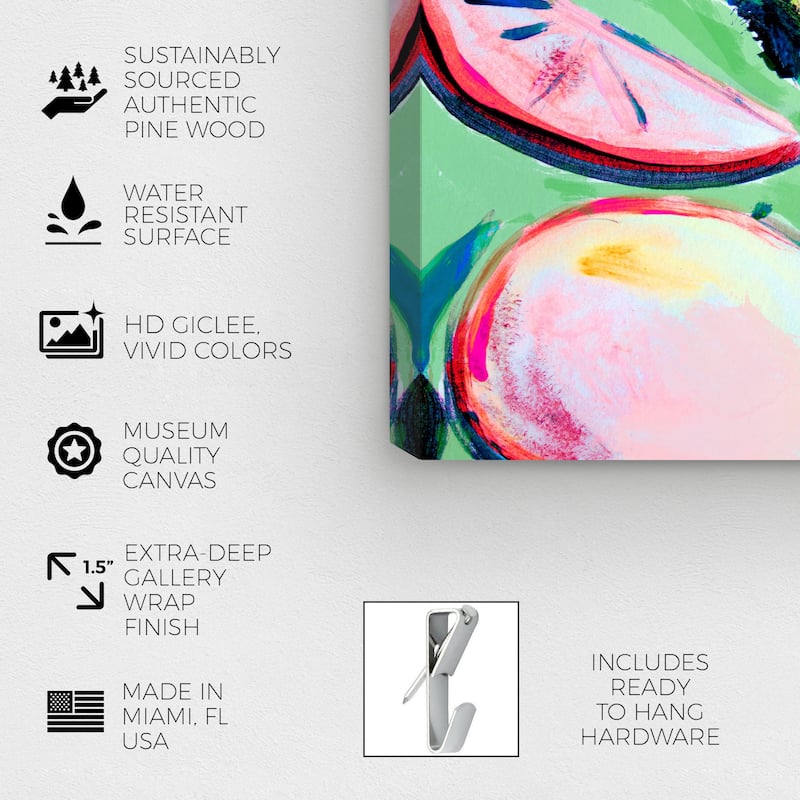 Wynwood Studio Canvas Food and Cuisine Pink Grapefruit Slices Purple and Magenta Rustic Wall Art Canvas Print