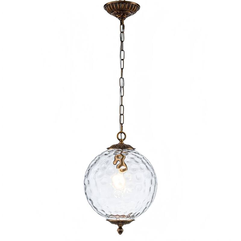 1 - Light 11.8" W Retro French Glass Globe Pendant For Kitchen Island - Antique Gold