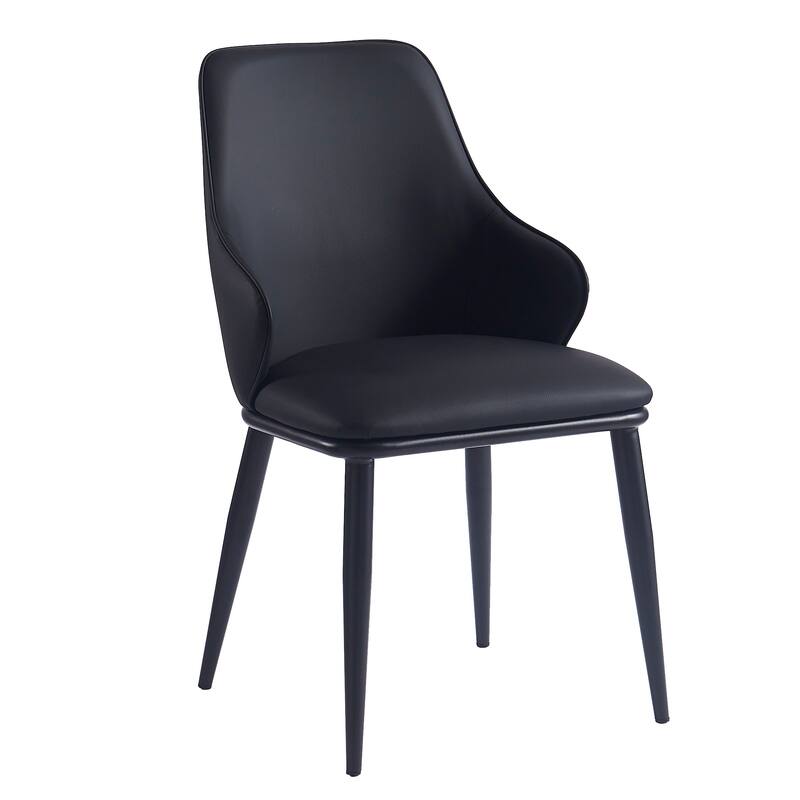 Contemporary Faux Leather and Metal Dining Chair, Set of 4 - Black