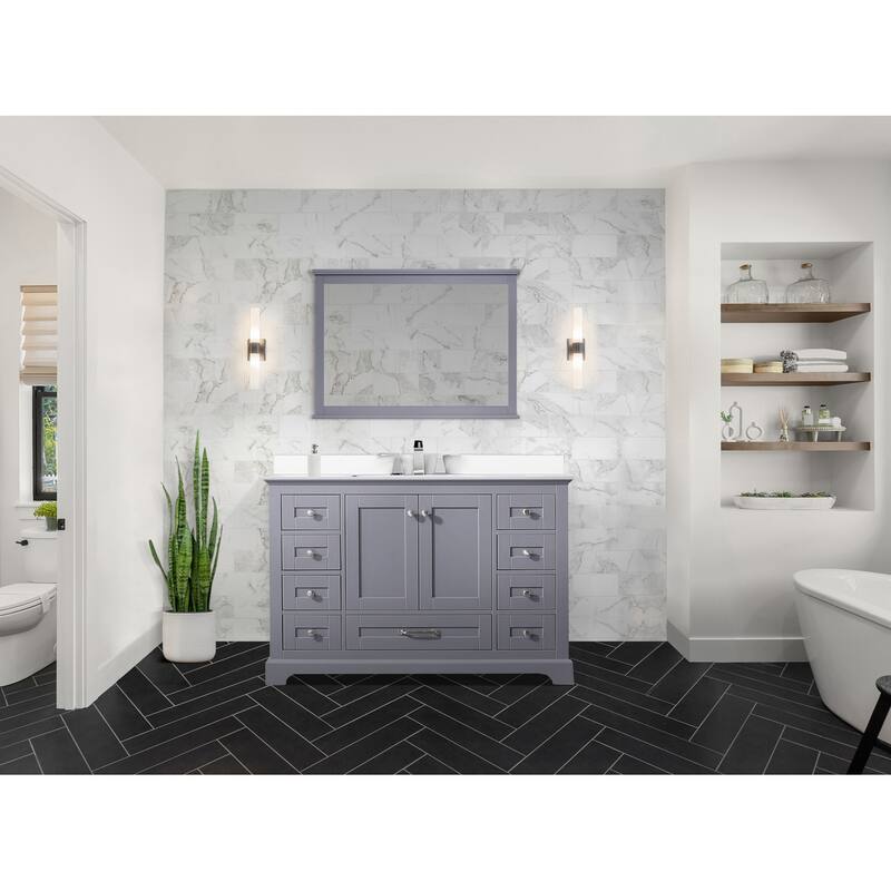 Dukes 48 in. W x 22 in. D White Single Bath Vanity, Cultured Marble Top, Faucet Set, and 46 in. Mirror