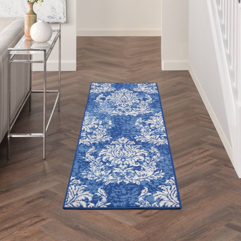 Nourison Whimsicle French Country Botanical Ivory Navy Area Rug - 2' x 8' - Navy Ivory