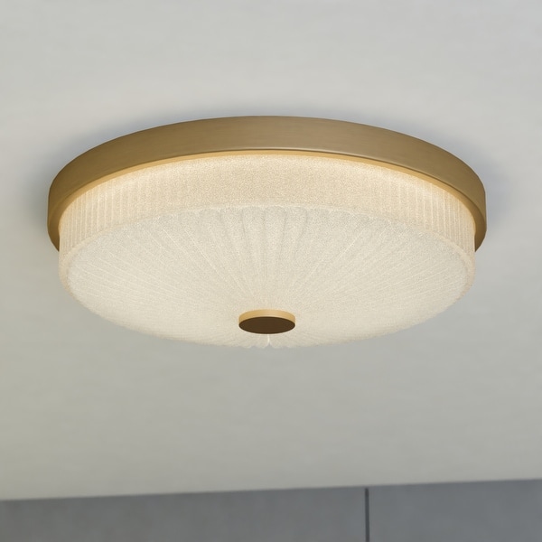 slide 2 of 13, Preston 1-Light Dome Flush Mount LED Lighting Fixture, Clear Ribbed Glass Shade Low Ceilings, Hallway, Kitchen Natural Brass - 12.5-in W x 3.75-in H x 12.5-in D